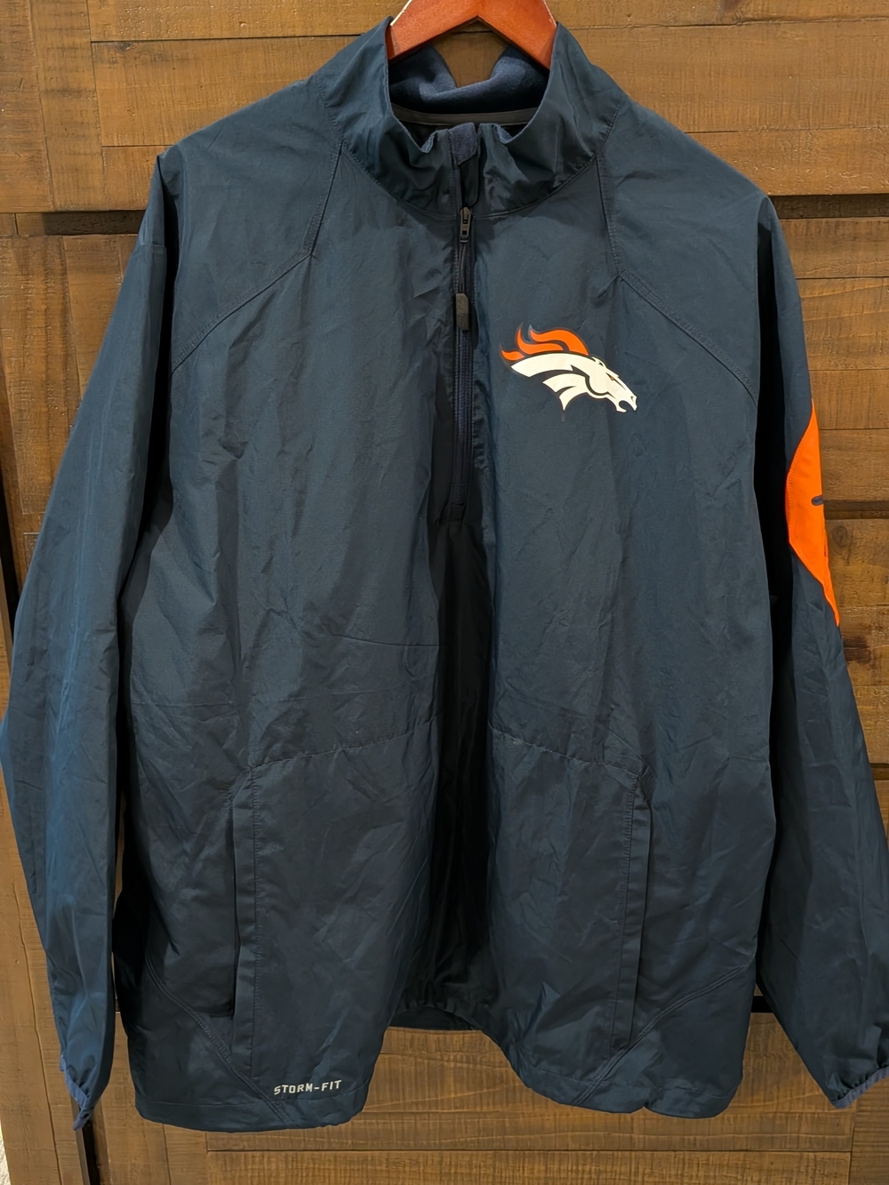 NFL Official Team Gear Denver Broncos Navy Windbreaker with Orange Accents